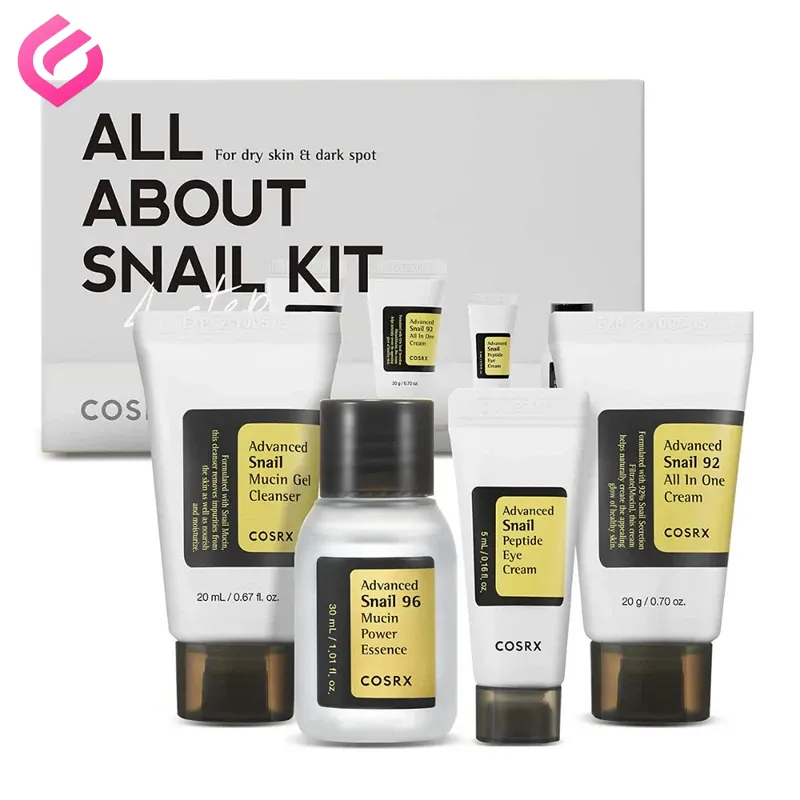 کیت ترمیم کننده پوست چهار مرحله ای حلزون کوزارکس all about snail kit کیت ترمیم کننده پوست چهار مرحله ای حلزون کوزارکس all about snail kit