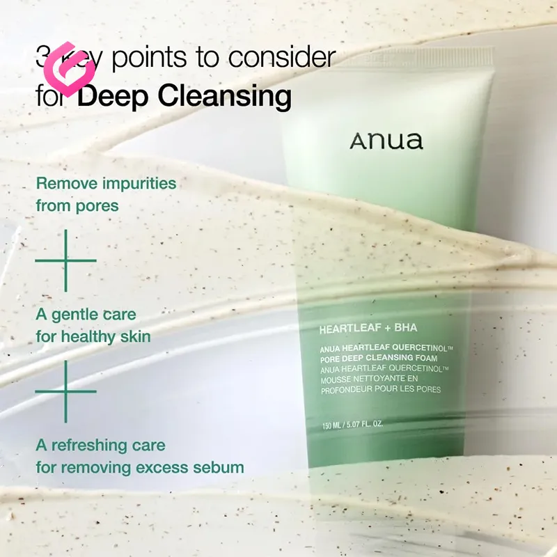 ویژگی های فوم شستشوی عمقی منافذ آنوآ مدل Heartleaf + BHA حجم 150 میلیلیتر